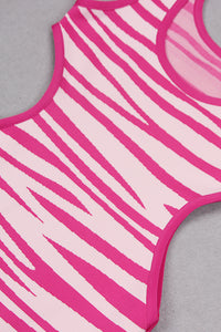 Robe bandage mi-longue à bretelles léopard en rose