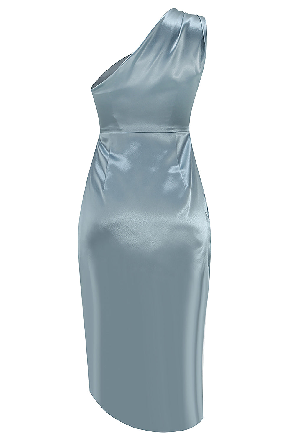 One Shoulder Asymmetric Silky Pendant Dress In Light Blue