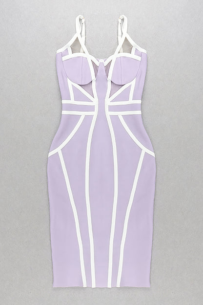 Light Purple Strappy Mesh Striped Bandage Dress - Chicida