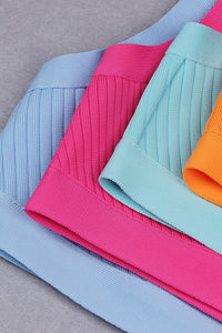 Strappy V Neck Bandage Top Skirts Two Piece Sets In Rose Pink Orange Sky Blue Light Green - Chicida