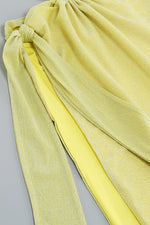 Long Sleeve Cut Out Lace Up Draped Midi Wrap Dress
