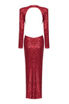 Long Sleeve Cutout Sequin Maxi Dress In Red Pink Blue