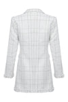 Long Sleeve V Neck Plaid White Blazer Dress - Chicida