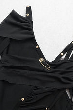 Black Long Sleeve Strappy Split Maxi Bandage Dress - Chicida