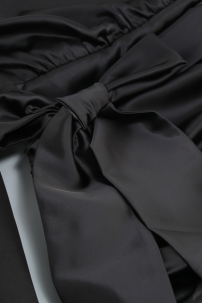 Long Sleeve V Neck Ruched Wrap Midi Dress