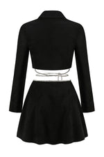 Long Sleeves Deep V Diamante Top And Rope Mini Flute Skirt