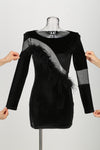Long sleeves Feather-Trim Mesh Mini Dress