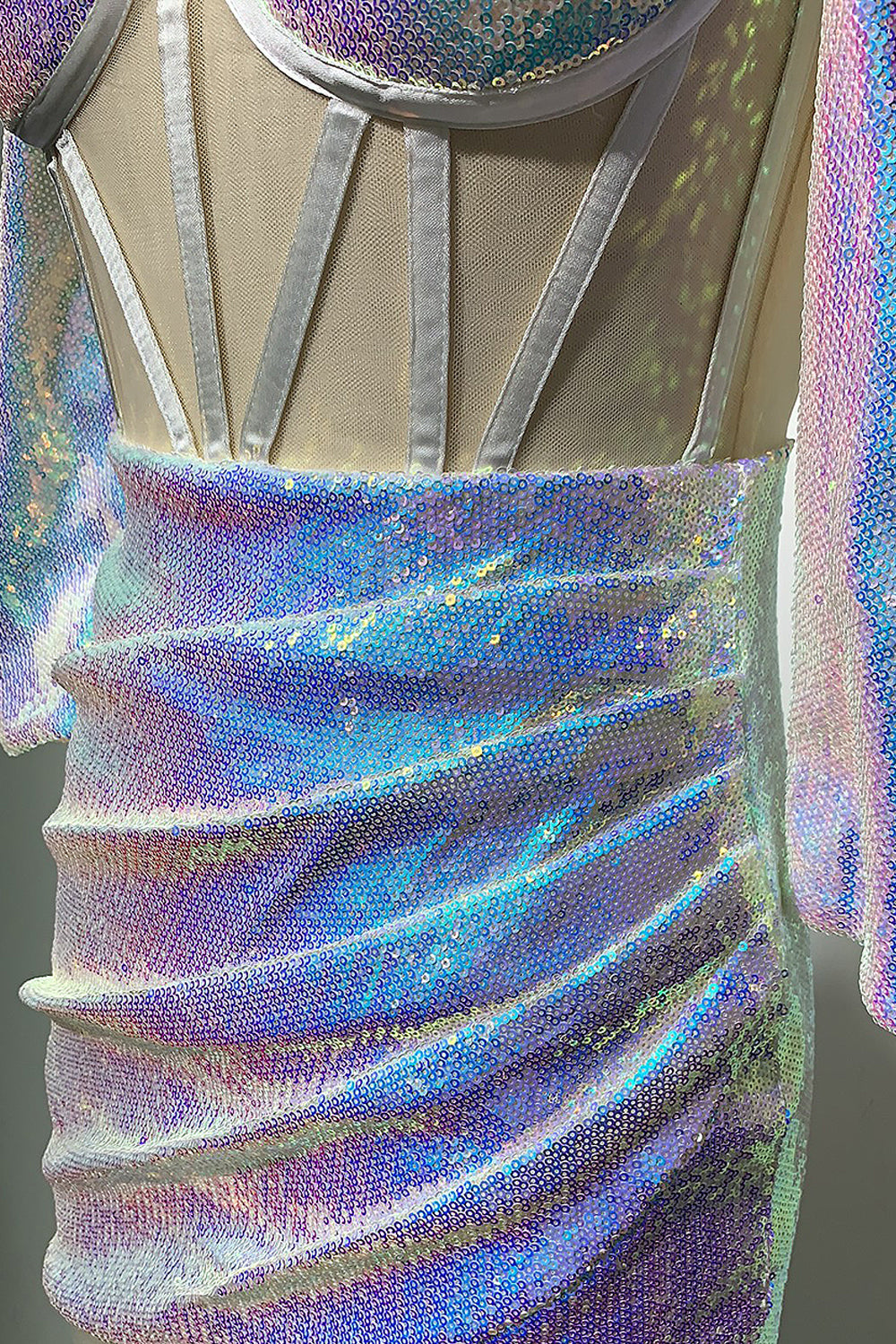 Luxury Sparkle Sequins Long Sleeve Mesh Mini Dress - Chicida