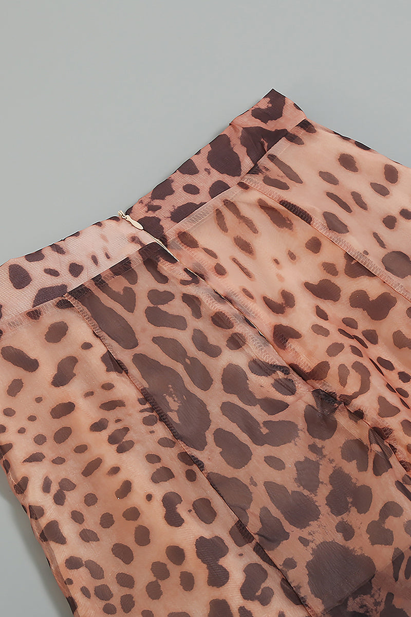 Maxi Skirt Set Leopard Print Silk Two Pieces Set - Chicida