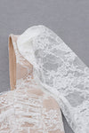 Nude Floral Lace Square Neck Cap Sleeve Bandage Dress