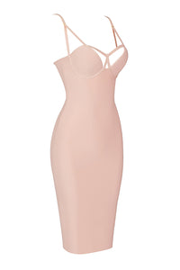 Nude Strappy Hollow Out Bandage Dress - Chicida