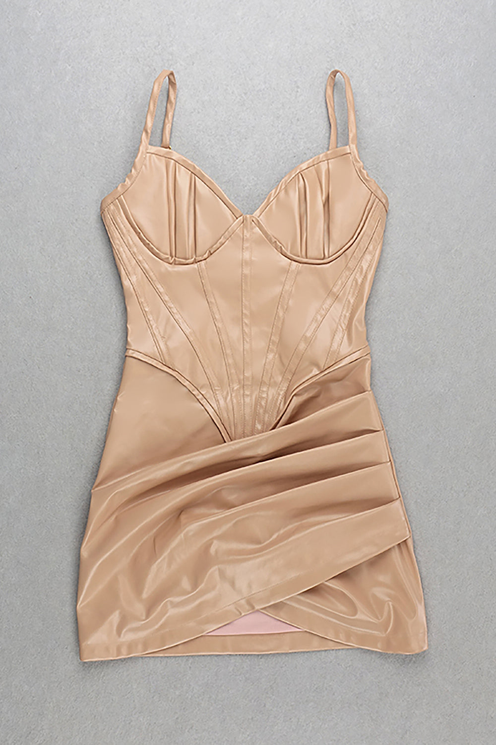 Nude Strappy Leatherette Pieces Mini Dress - Chicida