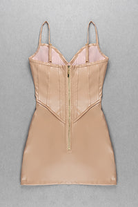 Nude Strappy Leatherette Pieces Mini Dress - Chicida