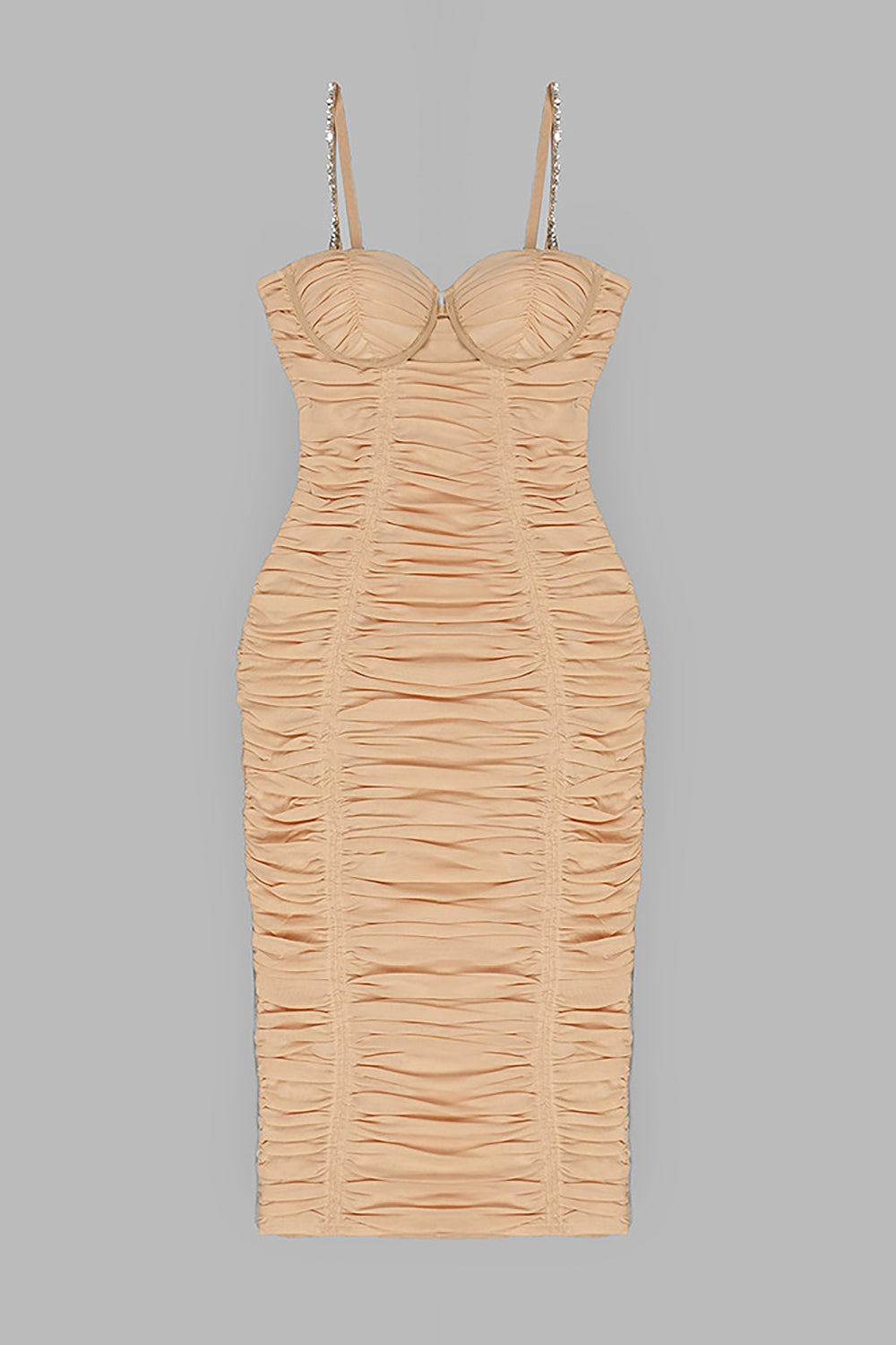 Nude Strappy Sequins Embellished Mesh Midi Dress