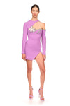 O Neck Long Sleeve Cut Out Crystal Floral Mini Bandage Dress In Lavender Black