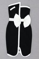 Off Shoulder Slash Neck Patchwork Bow Black Mini Bandage Dress