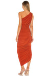 One-Shoulder Pleated Mesh Maxi Dress In Red