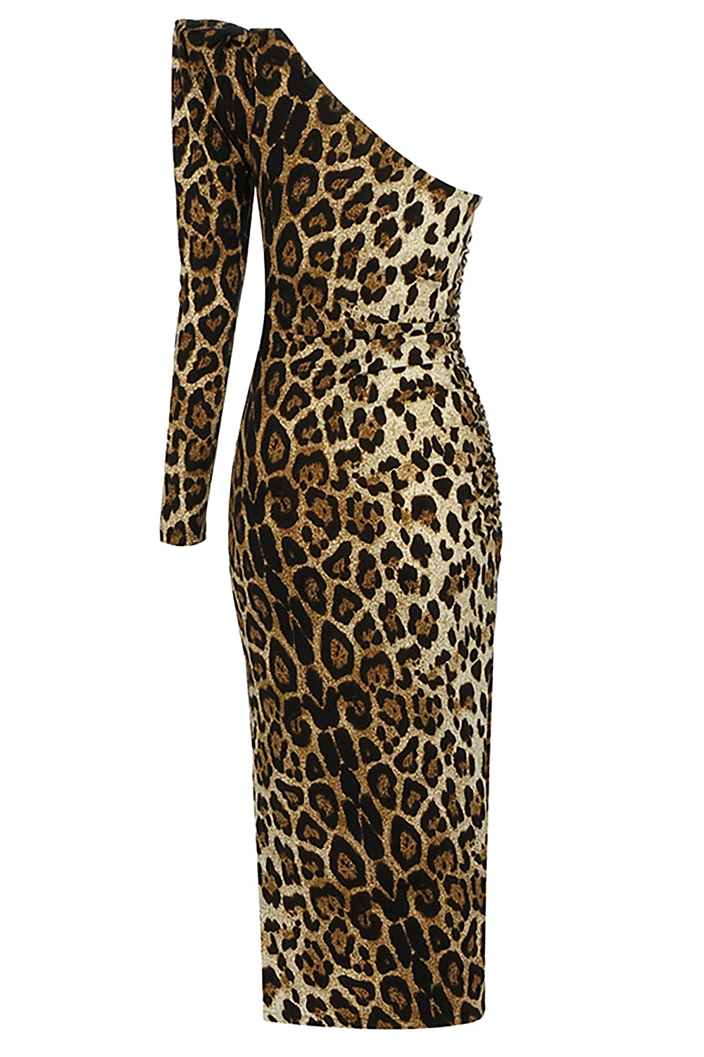 One Shoulder Leopard Print Split Midi Dress - Chicida