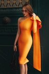 One Shoulder Long Sleeve Orange Bandge Dress - Chicida