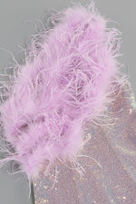 One Shoulder Sequins Feather-Trim Mini Dress