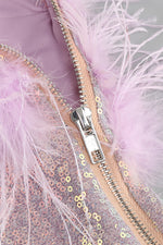 One Shoulder Sequins Feather-Trim Mini Dress