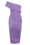 One Shoulder Short Sleeves Backless Sequin Dress Fashion In Pink Lavender Blue