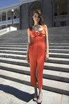 Orange Bow Strappy Beaded Slim Midi Dress