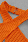 Orange Criss Cross Long Sleeve Backless Bandage Dress