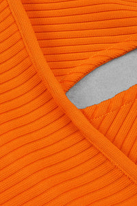 Robe longue croisée ajourée manches longues dos nu fendue orange