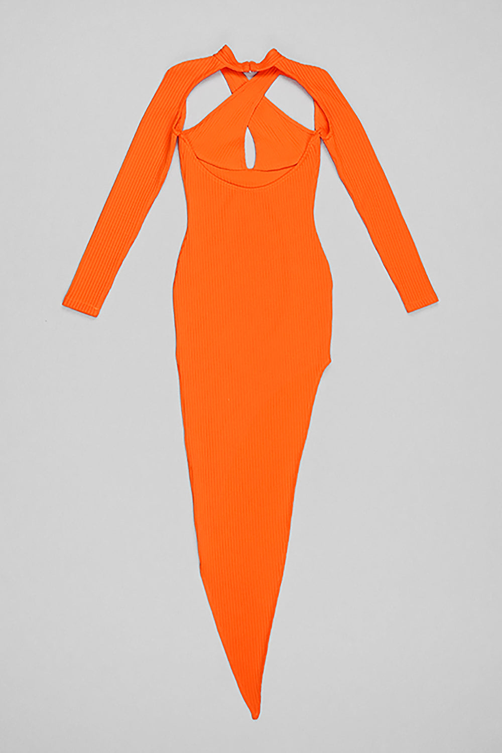 Vestido largo cruzado ahuecado manga larga sin espalda dividido naranja