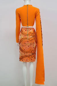 Orange Glam Luxury Sparkly Beaded Sequins Two Piece Dress - Chicida