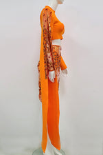 Orange Glam Luxury Sparkly Beaded Sequins Two Piece Dress