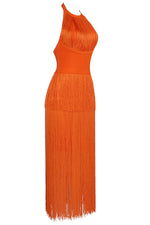 Orange Halter Backless Tasse Mini Bandage Dress - Chicida