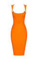 Spaghetti Strap Knee Length Split Bandage Dress In Orange Khaki - Chicida