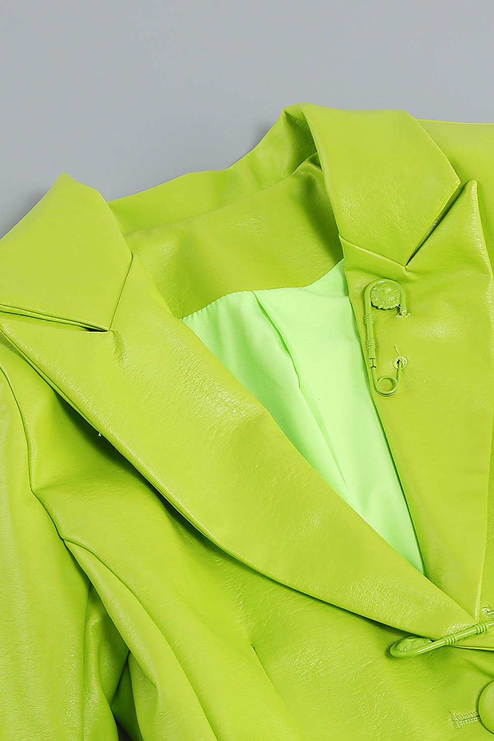 Ensemble veste blazer et jupe en PU, ensemble deux pièces en vert fluorescent