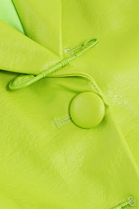 Ensemble veste blazer et jupe en PU, ensemble deux pièces en vert fluorescent