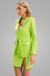 PU Jacket Blazer And Skirt Set Two Piece Set In Fluorescent Green