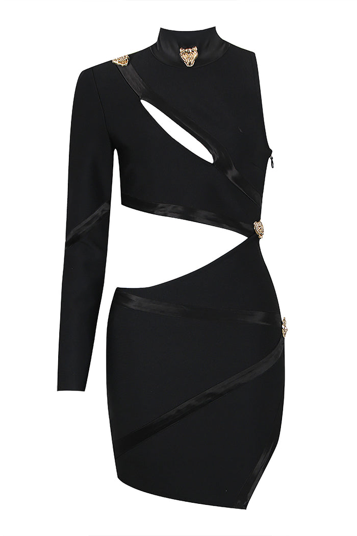 Panther Head Cut Out Asymmetric Mini Dress