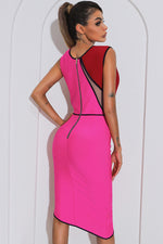 Rose Pink Asymmetric Bow Hollow Gauze Mid-Length Dresss - Chicida