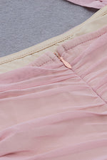 Pink Halter Sleeveless Mesh Bodycon Pleated Dress - Chicida