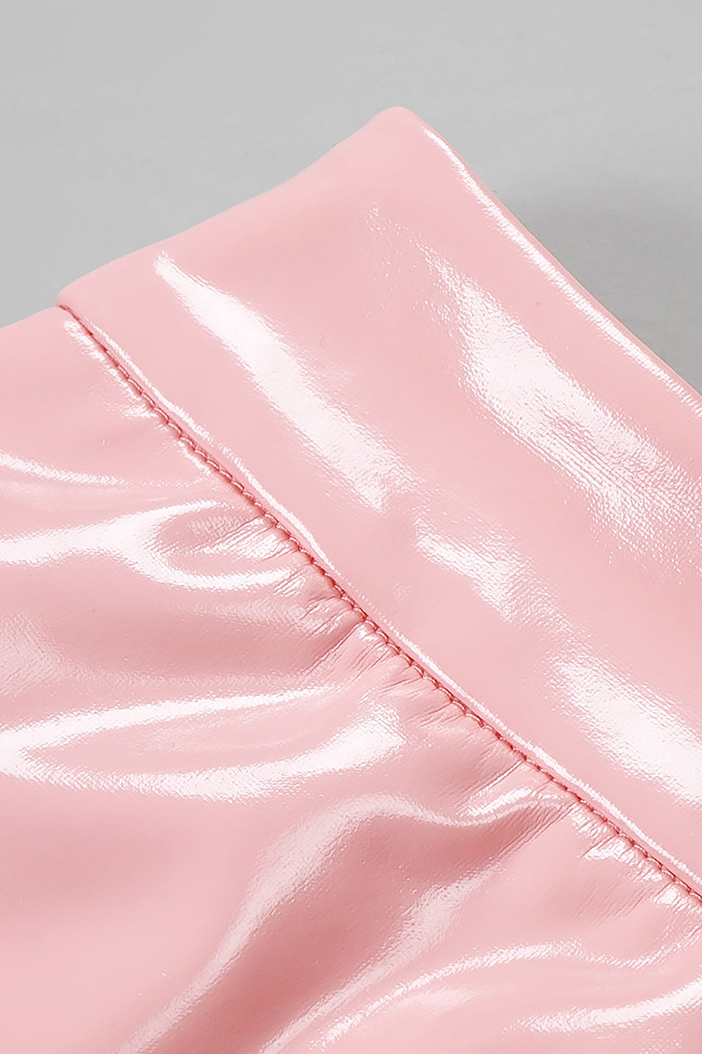 Minifalda lápiz de cintura superior con tiras y conjunto de dos piezas de piezas de polipiel rosa