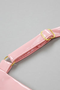 Minifalda lápiz de cintura superior con tiras y conjunto de dos piezas de piezas de polipiel rosa