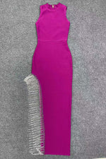 Rose Pink Sleeveless Crystal Tassel Bodycon Bandage Dress - Chicida