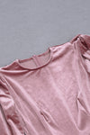 Pink Velvet Round Neck Lantern Sleeve Slits Dress - Chicida