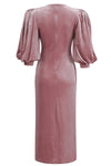 Pink Velvet Round Neck Lantern Sleeve Slits Dress