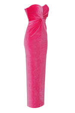 Pink Velvet Strapless Trendy Cross Knot Maxi Dress