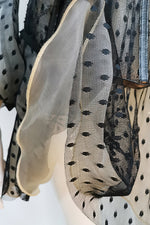 Polka Dot Mesh Two-Piece Suit Waist Puff Sleeve Dress - Chicida