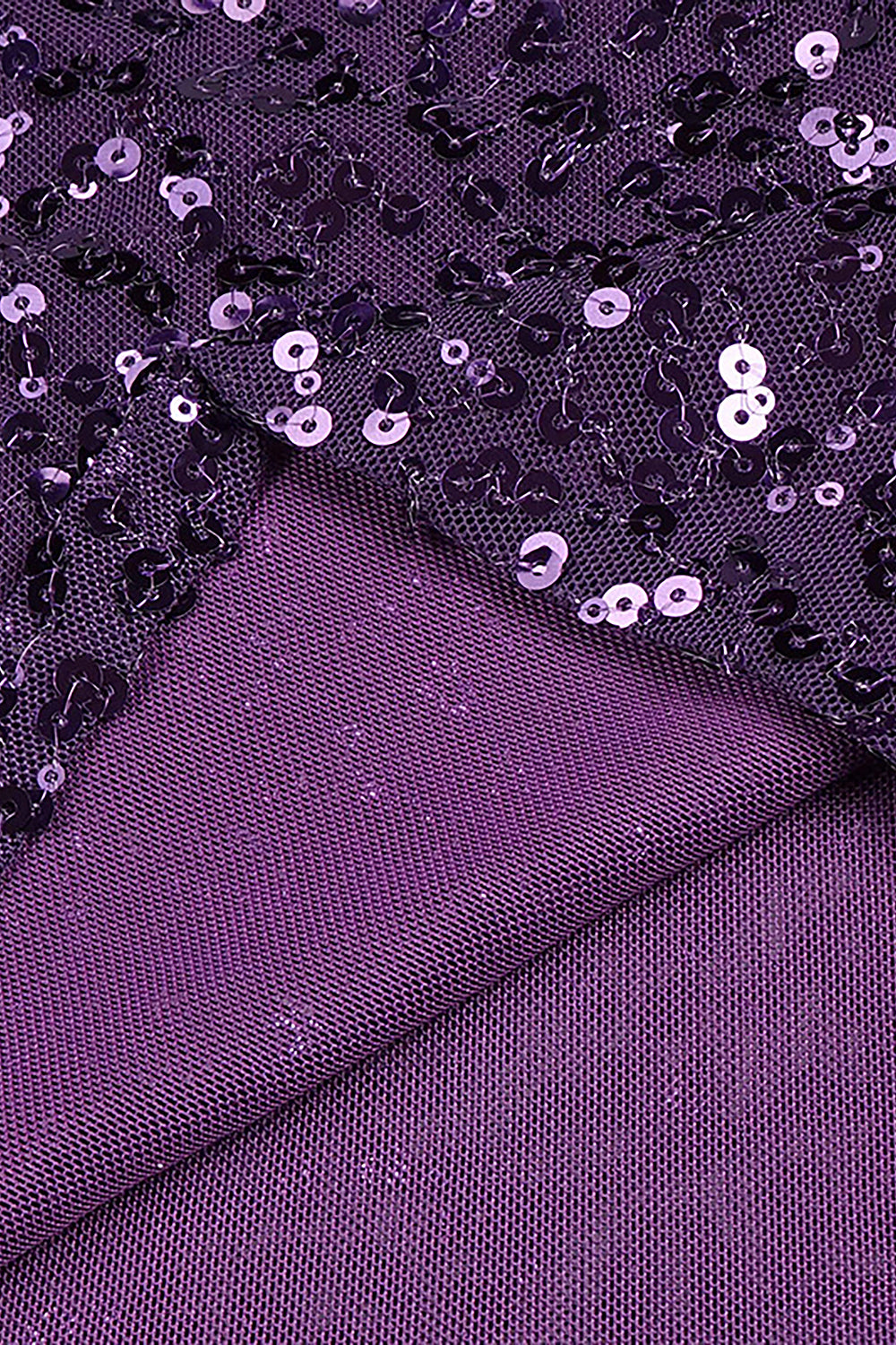 Purple Crew Neck Backless Long Sleeve Sequin Dress - Chicida
