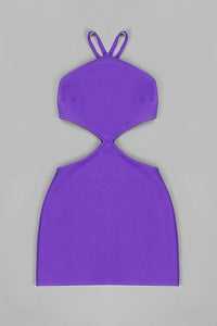 Mini-robe creuse dos nu avec nœud découpé en rose rouge violet