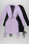 Long Sleeve Hollow out Lace Up Dresses In Black Purple